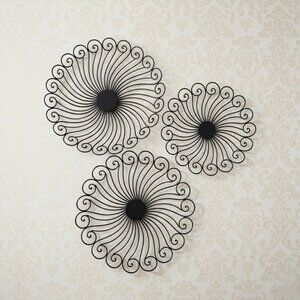Set of Wrought Iron Wall Medallions Scrollwork Sunburst Metal Art Country Decor